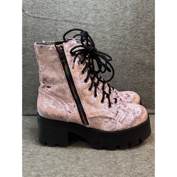 Lavender Crushed Velvet Dolls Kill Boots - Women's Size 10 - Picture 3 of 9